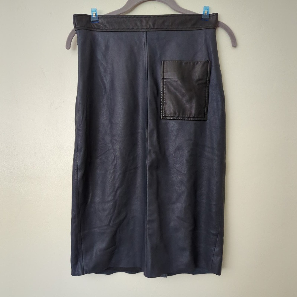 Veda Violette Leather Two Tone Patch Pocket Pencil black blue midi skirt S